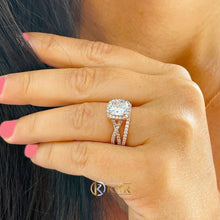 Load image into Gallery viewer, Cushion Cut Moissanite and Round Cut Sides Engagement Ring And Matching Band Halo Style Wedding Ring 14k Solid Rose Gold Bridal Set 3.00ctw
