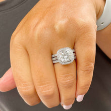 Load image into Gallery viewer, Cushion Cut Moissanite and Round Cut Engagement Ring And Two Matching Bands Bezel Set 14k Solid And Heavy White Solid Gold Three Piece 4.00
