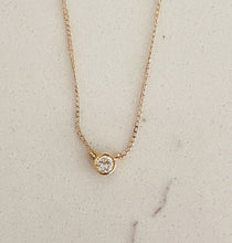 Load image into Gallery viewer, Round Cut Diamond Bezel Solitaire Necklace And Chain Bezel Pendant Bridal Gift Wedding Gift Minimalist Dainty 14k Solid Yellow Gold 0.35ct
