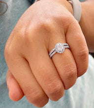 Load image into Gallery viewer, GIA Certified Natural Oval Shape And Round Cut Sides Diamonds Engagement Ring And Matching Band Set Halo Bridal Set 14k Solid White Gold 1.7
