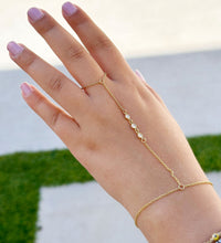 Load image into Gallery viewer, Finger Bracelet Round Cut Moissanites Ring Bracelet Gold Hand Chain Bracelet Bezel Set Chain Finger Bracelet 14k Solid Yellow Gold 0.30ctw
