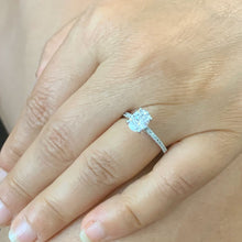 Load image into Gallery viewer, Oval Cut Center Moissanite And Round Cut Sides Engagement Ring Four Prong Set Propose Ring 14k Solid White Gold Wedding Bridal Ring 1.70ctw
