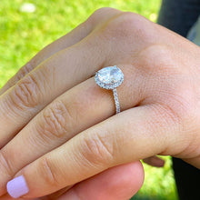 Load image into Gallery viewer, Oval Shape Moissanite Center And Round Cut Sides Engagement Ring 14k solid white Gold Wedding Ring Bridal Propose Ring Halo Style 2.00ctw

