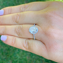 Load image into Gallery viewer, Oval Shape Moissanite Center And Round Cut Sides Engagement Ring 14k solid white Gold Wedding Ring Bridal Propose Ring Halo Style 2.00ctw
