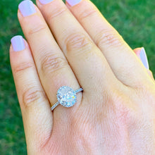 Load image into Gallery viewer, Oval Shape Moissanite Center And Round Cut Sides Engagement Ring 14k solid white Gold Wedding Ring Bridal Propose Ring Halo Style 2.00ctw
