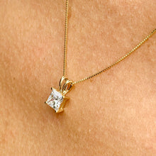 Load image into Gallery viewer, Solitaire Necklace And Chain IGI Certified Delicate Princess Cut Diamond Prong Set Mininmalist Dainty Pendant 14k Solid Yellow Gold 1.00ct
