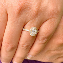 Load image into Gallery viewer, Oval Cut Moissanite and Round Sides Engagement Ring 14k Solid Yellow Gold Wedding Ring Halo Design Bridal Propose Ring Prong Set 1.50ctw
