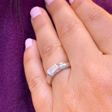 Load image into Gallery viewer, Emerald Cut Moissanite Engagement Ring Semi Tension Set Style Solitaire Ring Wedding Ring For Her 14k Solid White Gold Women's Ring 1.00ctw
