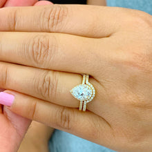 Load image into Gallery viewer, Pear Shape Moissanite And Round Cut Sides Engagement Ring And Matching Band 14k Solid Yellow Gold Wedding Rings Bridal Set Halo Style 2.00ct
