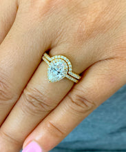 Load image into Gallery viewer, Pear Shape Moissanite And Round Cut Sides Engagement Ring And Matching Band 14k Solid Yellow Gold Wedding Rings Bridal Set Halo Style 2.00ct
