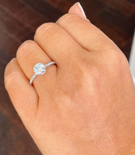 Load image into Gallery viewer, Round Cut Diamond Engagement Ring IGI Certified 14k Solid White Gold Wedding Propose Ring Prong Set Half Eternity Halo Filigree Style 1.35ct

