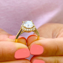 Load image into Gallery viewer, Round Cut Moissanite Engagement Ring Halo Style Bridal Ring Prong Set Wedding Ring Women's 14K Solid Yellow Gold Propose Ring For Her 3.50ct
