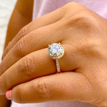 Load image into Gallery viewer, Round Cut Moissanite Engagement Ring Halo Style Bridal Ring Prong Set Wedding Ring Women's 14K Solid Yellow Gold Propose Ring For Her 3.50ct
