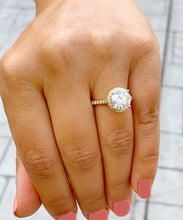 Load image into Gallery viewer, Round Cut Moissanite Engagement Ring Halo Style Bridal Ring Prong Set Wedding Ring Women's 14K Solid Yellow Gold Propose Ring For Her 3.50ct
