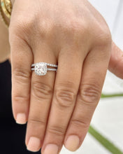 Load image into Gallery viewer, Cushion Cut Moissanite and Round Cut Sides Engagement Ring And Curved Matching Band 14k Solid White Gold Halo Style Wedding Bridal Set 3.00
