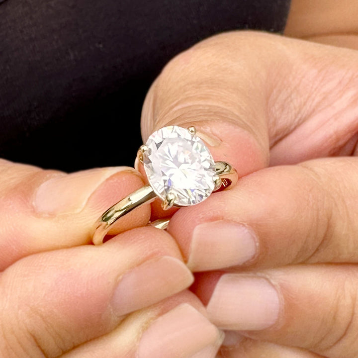 Oval Moissanite Four Prong Solitaire Engagement Ring 14K Yellow Gold 3.00 CT