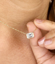 Load image into Gallery viewer, Emerald Moissanite Bezel Solitaire Necklace And Chain Pendant Bridal Gift Wedding And Anniversary Gift Women's 14k Solid Yellow Gold 2.00ct
