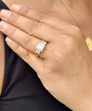 Load image into Gallery viewer, Princess Cut Moissanite Engagement Ring Three Stone Anniversary Style Prong Set Wedding Ring Bridal Ring For Her 14k Solid Yellow Gold 3.00
