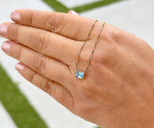 Load image into Gallery viewer, Minimalist Dainty 14k Solid Yellow Gold Emerald Natural Blue Topaz Bezel Set Solitaire Necklace Chain Pendant Bridal Anniversary Gift 2.00ct
