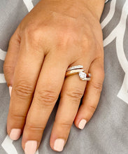 Load image into Gallery viewer, Emerald Cut Moissanite And Side Princess Cut Engagement Ring And Matching Band Semi Tension 14k Solid And Heavy Rose Gold Wedding Set 2.00ct
