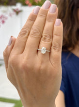 Load image into Gallery viewer, Oval Cut Moissanite And Round Cut Sides Hidden Halo Style Engagement Ring 14k Solid White Gold Wedding Ring Bridal Propose Ring For Her 1.70
