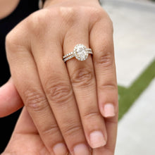 Load image into Gallery viewer, Oval Cut And Round Cut Diamonds Engagement Ring And Matching Band IGI Certified 14k Solid Yellow Gold Halo Bridal Set Wedding Set 1.80ctw
