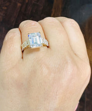 Load image into Gallery viewer, Emerald Cut Moissanite Engagement Ring Women's Wedding Ring Set In 14k Solid And Heavy Yellow Gold Bridal Ring For Her Design Ring 6.00ctw
