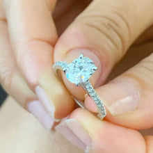 Load image into Gallery viewer, Oval Cut Center Moissanite And Round Cut Sides Engagement Ring Four Prong Set Propose Ring 14k Solid White Gold Wedding Bridal Ring 1.70ctw
