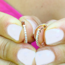Load image into Gallery viewer, Round Cut Natural Diamonds Hoop Studs Earrings Prong Set 14k Solid Rose Gold 0.15ctw Bridal Gift For Her Wedding Anniversary Gift For Her

