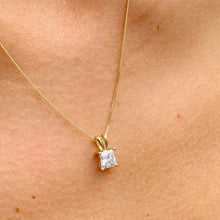 Load image into Gallery viewer, Princess Cut Moissanite Solitaire Necklace And Chain Necklace Delicate Prong Set Minimalist Dainty Pendant 14k Solid Yellow Gold 1.00ct
