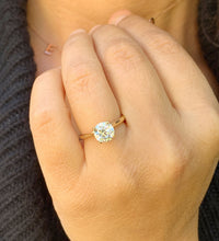 Load image into Gallery viewer, Four Prong Solitaire Ring Round Cut Moissanite Engagement Ring Cathedral Setting Style Wedding Bridal Ring 14k Solid Yellow Gold 1.20ctw
