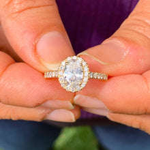 Load image into Gallery viewer, Oval Cut Moissanite and Round Sides Engagement Ring 14k Solid Yellow Gold Wedding Ring Halo Design Bridal Propose Ring Prong Set 1.50ctw
