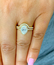 Load image into Gallery viewer, Pear Shape Moissanite And Round Cut Sides Engagement Ring And Matching Band 14k Solid Yellow Gold Wedding Rings Bridal Set Halo Style 2.00ct
