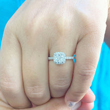 Load image into Gallery viewer, Cushion Cut Center Moissanite And Round Cut Sides Engagement Ring Halo Style Women's Bridal Wedding Ring For Her 14k Solid White Gold 1.90ct
