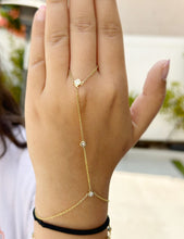 Load image into Gallery viewer, Finger Bracelet Round Cut Moissanites Ring Bracelet14k Solid Yellow Gold Hand Chain Bracelet Bezel Set Chain Bracelet Gift For Her 0.30ctw
