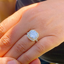 Load image into Gallery viewer, Cushion Cut Moissanite And Round Cut Sides Engagement Ring Halo Style Bridal Ring In 14k Solid Yellow Gold Wedding Ring For Her 5.50ctw
