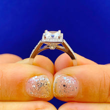 Load image into Gallery viewer, Princess Moissanite And Round Cut Engagement Ring Halo Style 14k Solid White Gold Wedding Anniversary Ring With Filigree Edging Style 1.70ct
