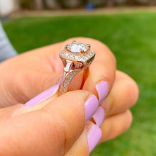 Load image into Gallery viewer, Round Cut Moissanite Engagement Ring Antique Style Wedding Bridal Ring Prong Set Halo Style Ring 14k Solid Rose Gold Ring For Her 1.85ctw
