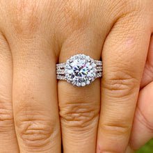Load image into Gallery viewer, Round Cut Diamond Engagement Ring Halo Style Triple Shank Bridal Ring IGI Certified 14k Solid White Gold Wedding Ring For Her 4.20ctw G-VS2
