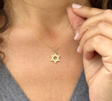 Load image into Gallery viewer, Star Of David Style Pendent And Chain in 14K Solid Yellow Gold Necklace Minimalist Style Wedding Bridal And Anniversary Women's Gift For Her
