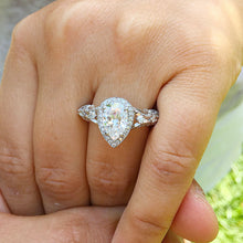 Load image into Gallery viewer, Pear Shape Moissanite And Round Cut Sides Engagement Ring In 14k Solid White Gold Wedding Ring Antique style Bridal Ring Halo Style 2.70ctw

