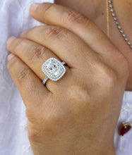 Load image into Gallery viewer, Cushion Cut Moissanite and Round Cut Sides Cvd Diamond Engagement Ring Set In Double Halo 14K Solid White Gold Wedding Bridal Ring 4.00
