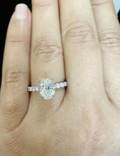 Load image into Gallery viewer, Oval Shape Moissanite And Round Cut Sides Engagement Ring Prong Set In 14k Solid White Gold Wedding Bridal Ring Hidden Halo Style 3.00ctw
