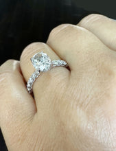 Load image into Gallery viewer, Oval Shape Moissanite And Round Cut Sides Engagement Ring Prong Set In 14k Solid White Gold Wedding Bridal Ring Hidden Halo Style 3.00ctw
