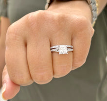 Load image into Gallery viewer, Princess Cut Center And Round Cut Sides Diamonds Engagement Ring And Matching Band IGI Certified 14k White Gold Wedding Bridal 2.10ct F-VS2
