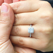 Load image into Gallery viewer, Cushion Cut Moissanite Center And Round Cut Sides Engagement Ring Halo Style Set In 14k Solid White Gold Bridal Wedding Ring For Her 1.80ctw
