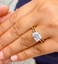 Load image into Gallery viewer, Radiant Cut Moissanite Engagement Ring And Matching Band Solitaire Set In 14k Solid Yellow Gold Bridal Wedding Ring And Band Set 3.50ct
