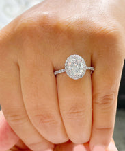 Load image into Gallery viewer, Oval Shape Moissanite Center and Round Cut Sides Women's Engagement Ring Halo Style 14k Solid White Gold Wedding Bridal Ring For Her 3.70ctw
