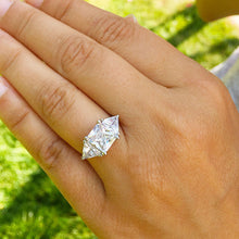 Load image into Gallery viewer, Radiant Shape And Trillion Cut Sides Moissanite Engagement Ring Three Stone Style 14k Solid White Gold Wedding Bridal Ring For Her 3.00ctw
