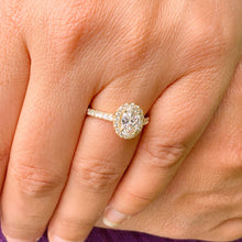 Load image into Gallery viewer, Oval Cut Moissanite and Round Cut Sides Natural Diamond Engagement Ring Halo Style Wedding Ring In 14K Solid Yellow Gold Bridal Ring 1.50ctw
